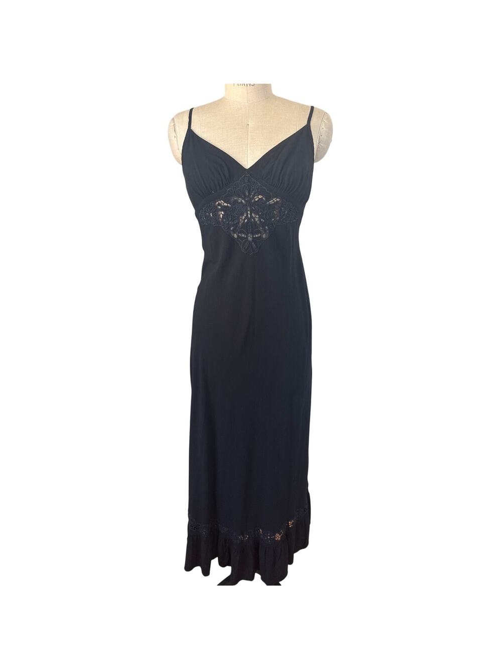 ULUWATU Sundress with Balinese Lace in Black Maxi Long Size Medium